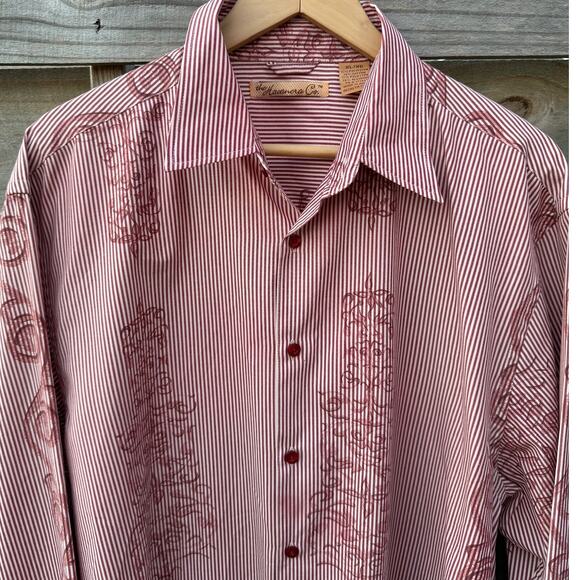 The Havanera Co Button Up Shirt Mens XL Burgundy red Striped pattern long sleeve - Picture 5 of 7